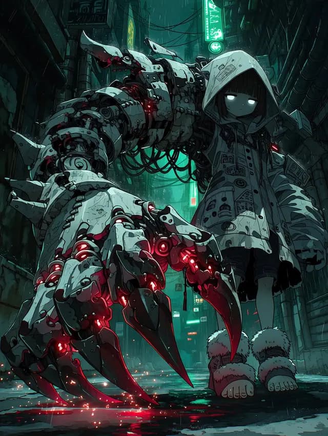 Cyberpunk Girl with Giant Mech Claw preview image 1