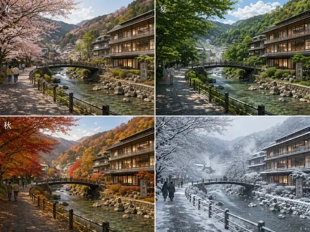 Japanese Onsen Town in Four Seasons preview image 1