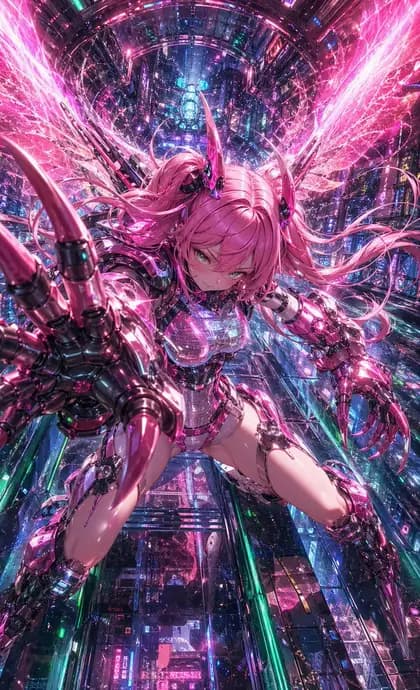 Cyberpunk Pink Mecha Angel Girl preview image 1
