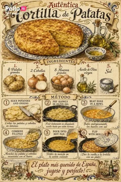 Vintage Spanish Tortilla Recipe Poster preview image 1