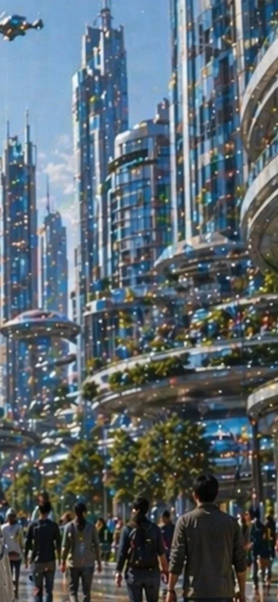Futuristic City With Sparkling Artifacts preview image 1
