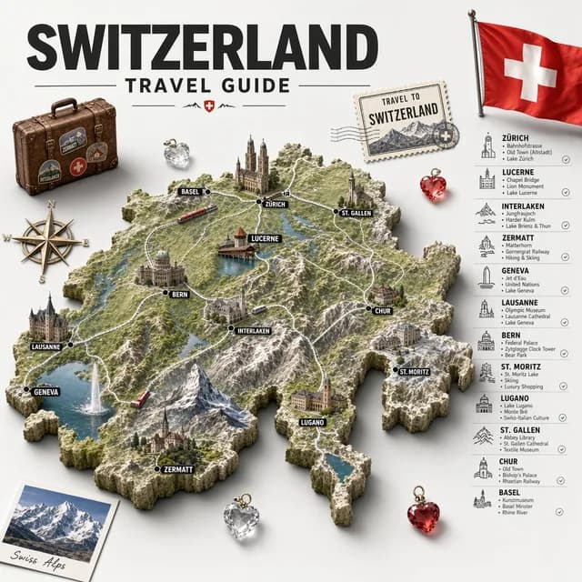 Swiss Travel Guide Relief Map Poster preview image 1