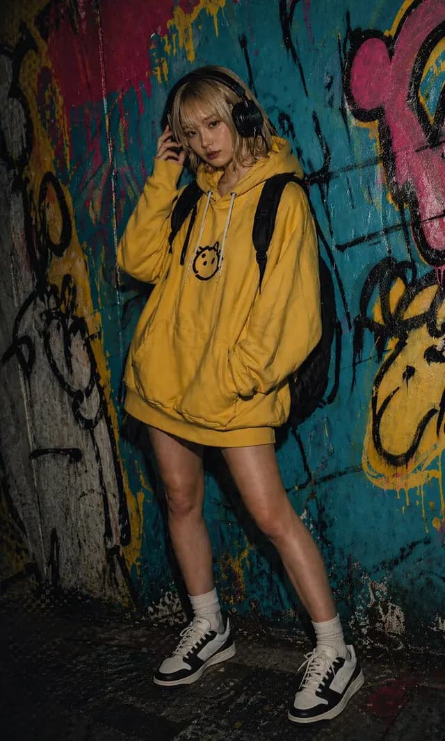 Urban Graffiti Hoodie Fashion Portrait preview image 1
