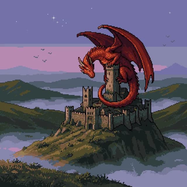 Pixel Art Dragon on Castle preview image 1
