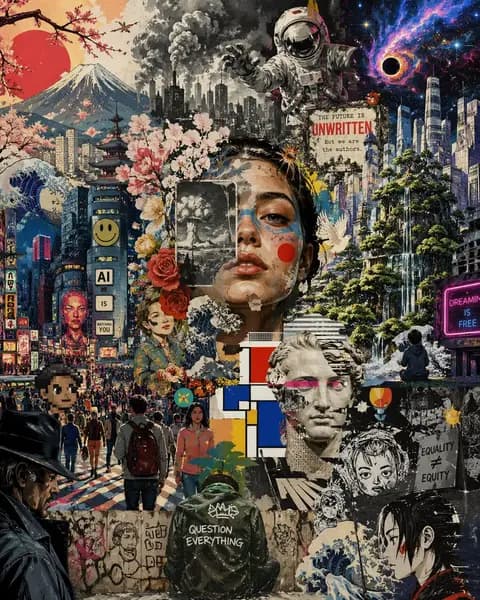 Surreal Futurist Japanese Collage Poster preview image 1