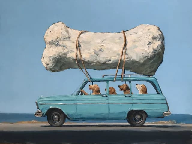 Dogs Carrying Giant Bone by the Sea preview image 1