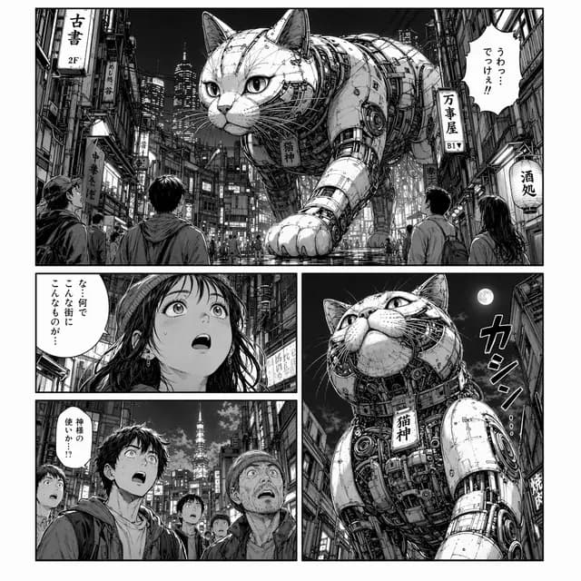 Cyberpunk Manga Page of a Giant Robot Cat preview image 1