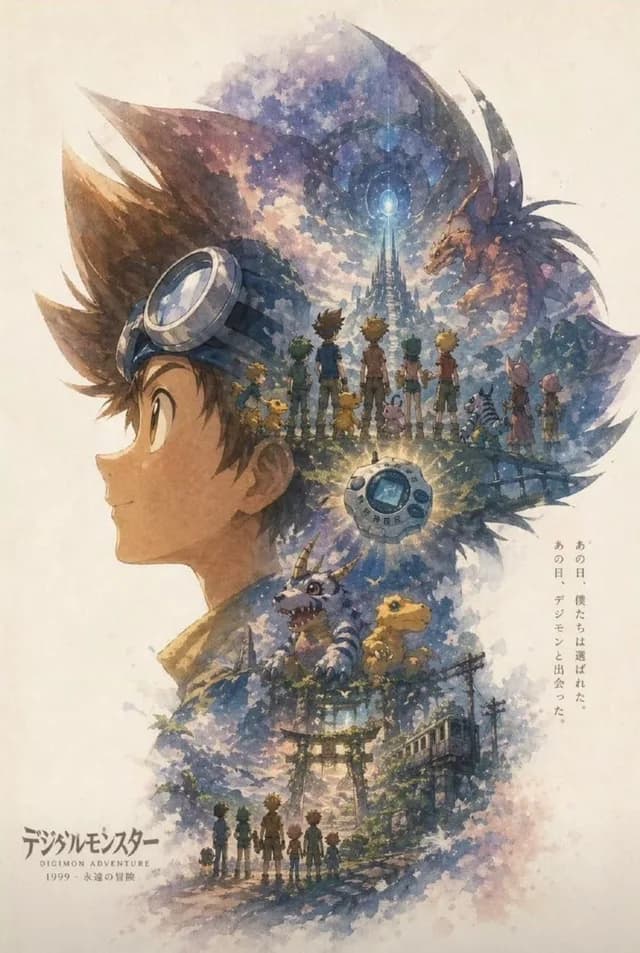 Nostalgic Watercolor Anime Adventure Poster preview image 1