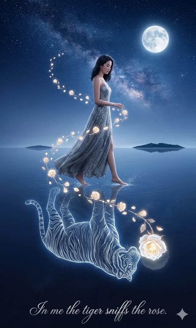 Moonlit Tiger and Rose Fantasy Poster preview image 1
