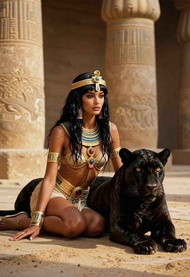 Ancient Egyptian Queen with Black Panther preview image 1