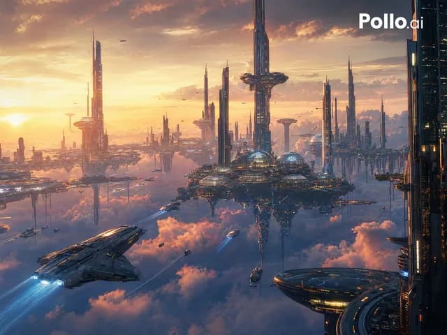 Futuristic Floating City at Sunset preview image 1