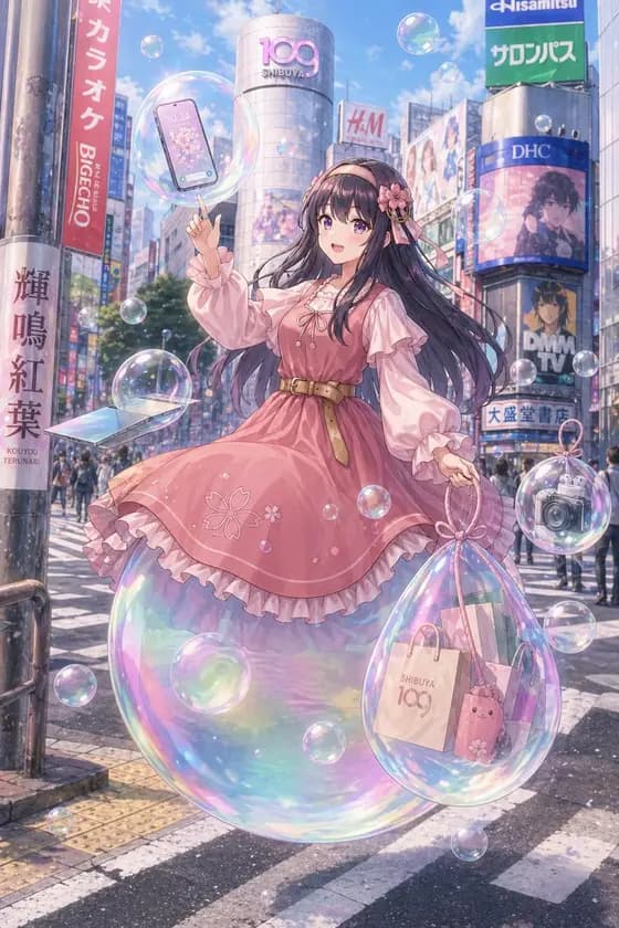 Pastel Anime Girl at Shibuya Crossing preview image 1