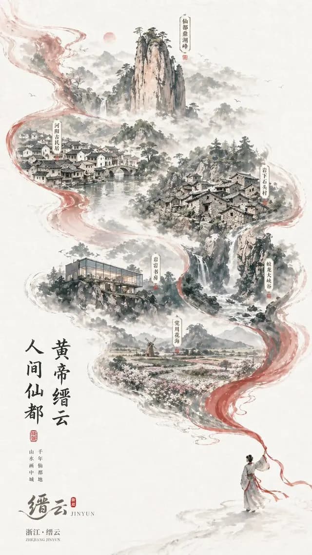 Chinese Ink-Wash Jinyun Travel Poster preview image 1