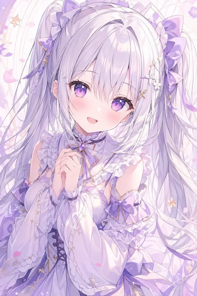 Pastel Lavender Anime Girl Portrait preview image 1