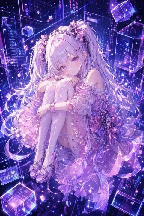 Cyber Crystal Anime Girl Portrait preview image 1