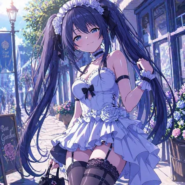 Elegant Anime Girl on a Flower Street preview image 1