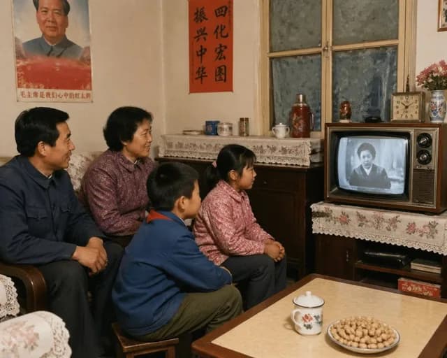 1980s Chinese Family Watching TV preview image 1