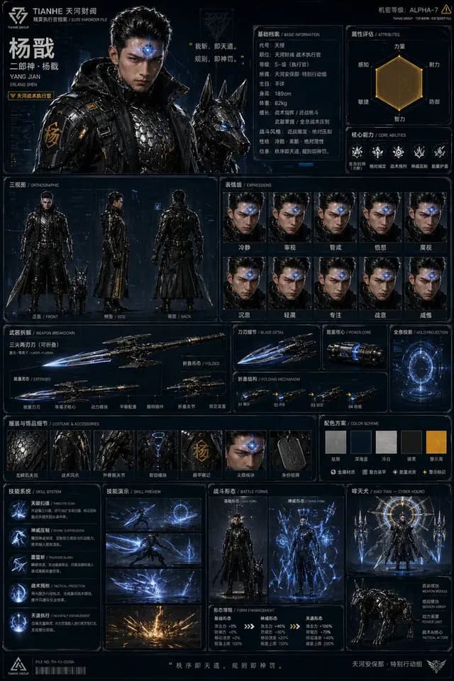 Oriental Cyberpunk Character Setting Sheet preview image 1