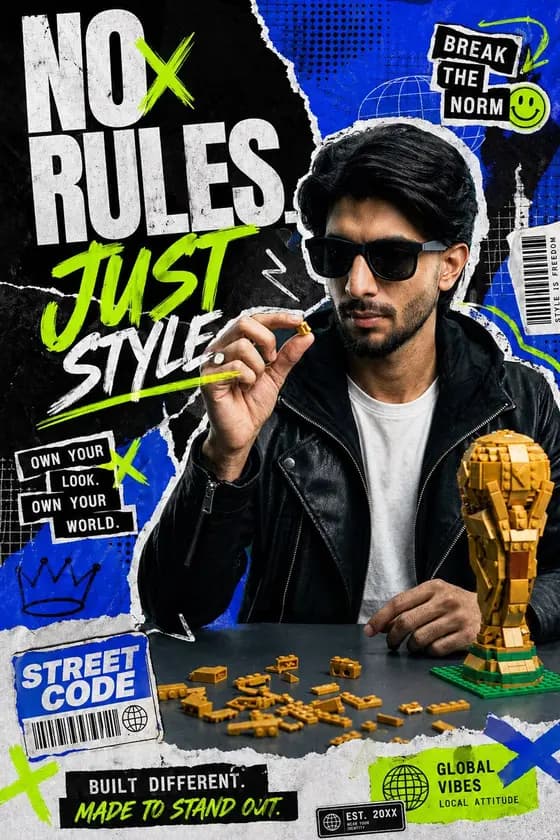 Streetwear Collage Poster With Gold Bricks preview image 1