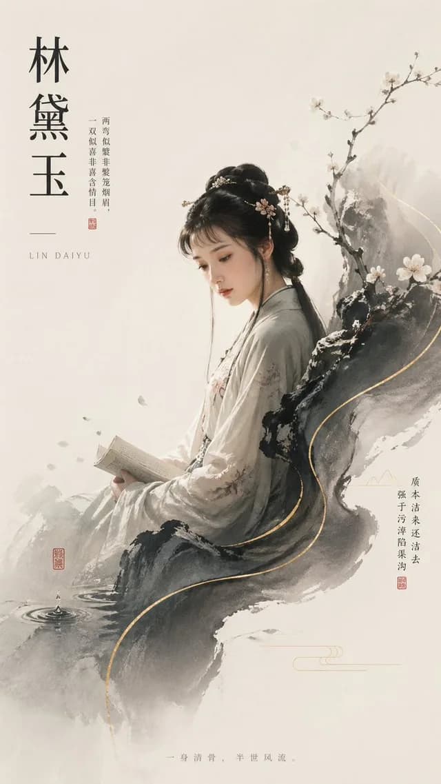 Lin Daiyu Ink-Wash Poster preview image 1
