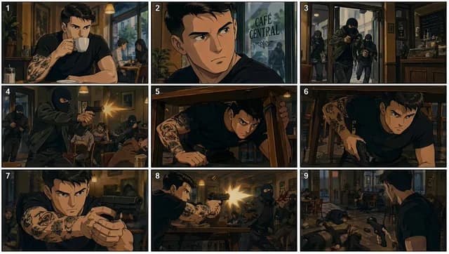 90s Anime Cafe Shootout Storyboard preview image 1