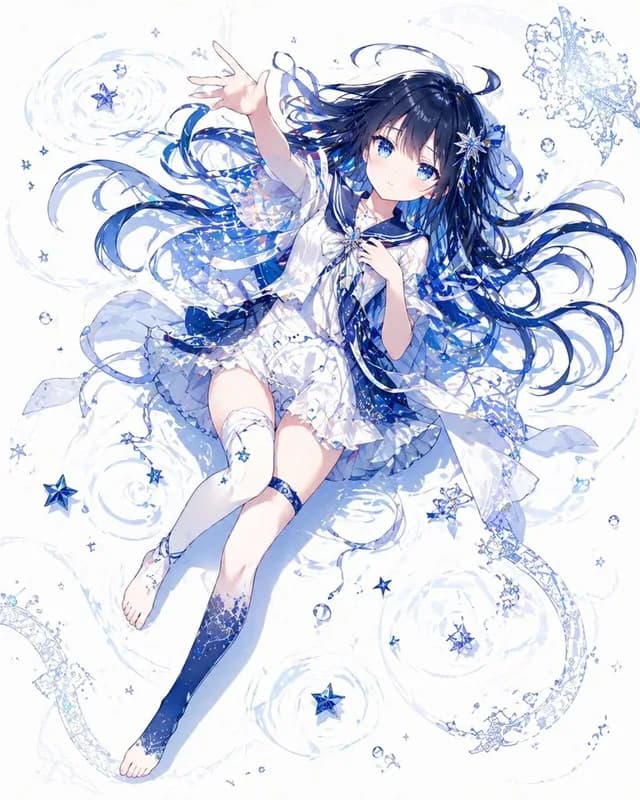 Celestial Blue Anime Girl Floating preview image 1