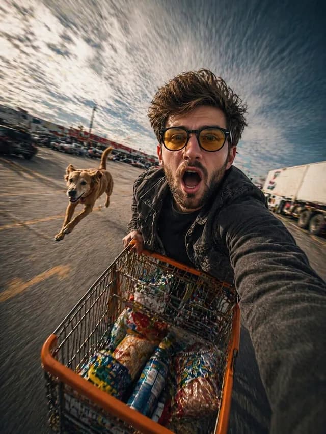 Realistic Action Selfie with Shopping Cart preview image 1