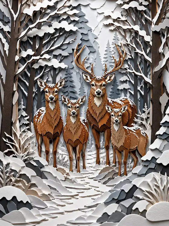 Winter Deer Papercut Forest preview image 1