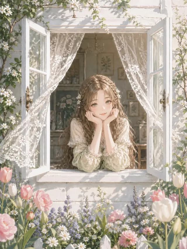 Romantic Cottage Window Garden Scene preview image 1