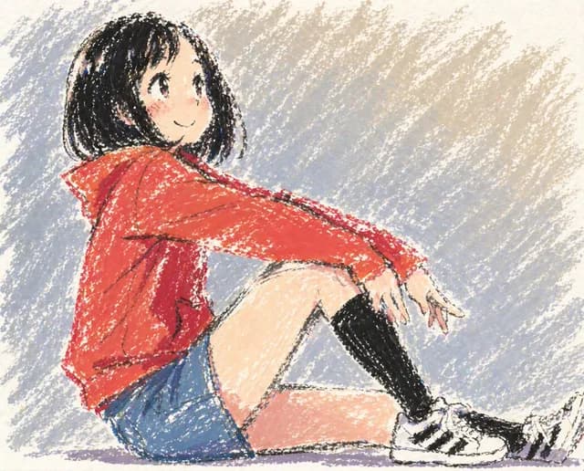 Cute Anime Girl in Oil Pastel preview image 1