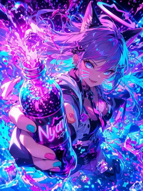 Neon Catgirl Soda Burst preview image 1