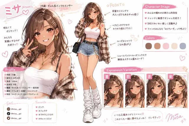 Pastel Gyaru Influencer Character Sheet preview image 1
