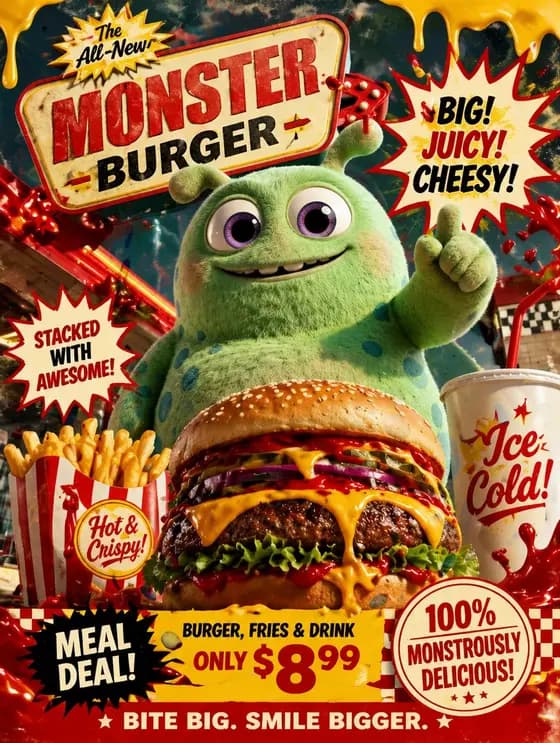Retro Fast Food Poster Ad preview image 1
