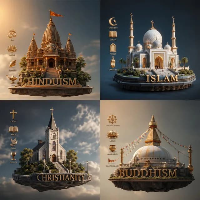 Four Religions Diorama Infographic preview image 1