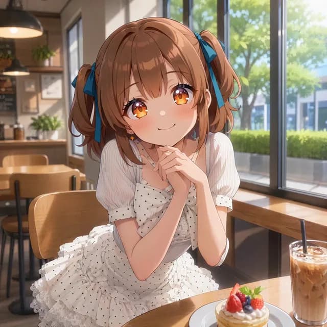 Anime Girl in Sunny Cafe preview image 1