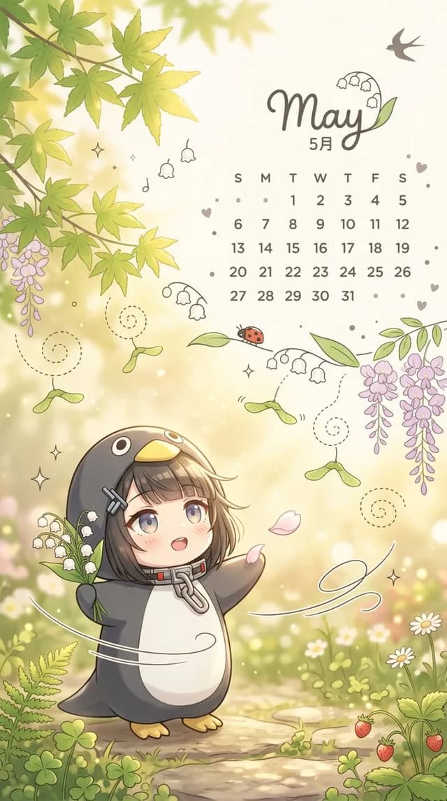 Whimsical May Garden Calendar Wallpaper preview image 1