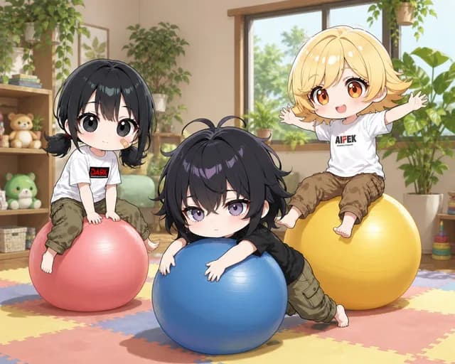 Chibi Kids Playing on Exercise Balls preview image 1