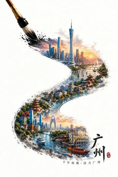 Guangzhou Ink Brush Travel Poster preview image 1