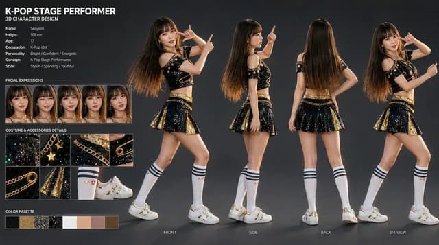 K-Pop Idol 3D Character Sheet preview image 1