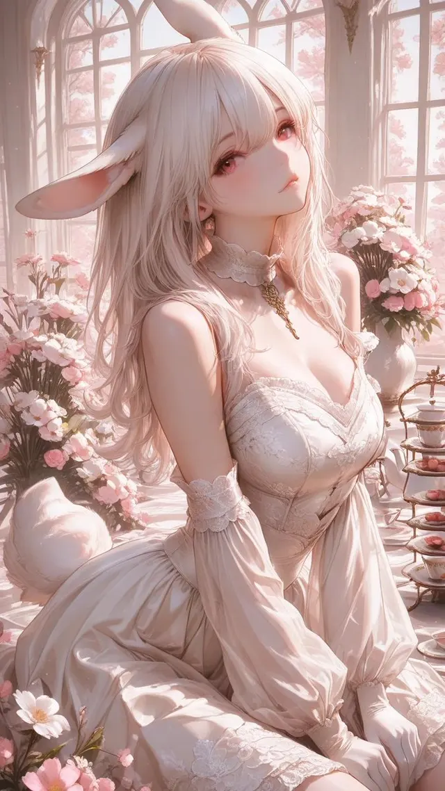 Pastel Bunny Girl Conservatory Portrait preview image 1