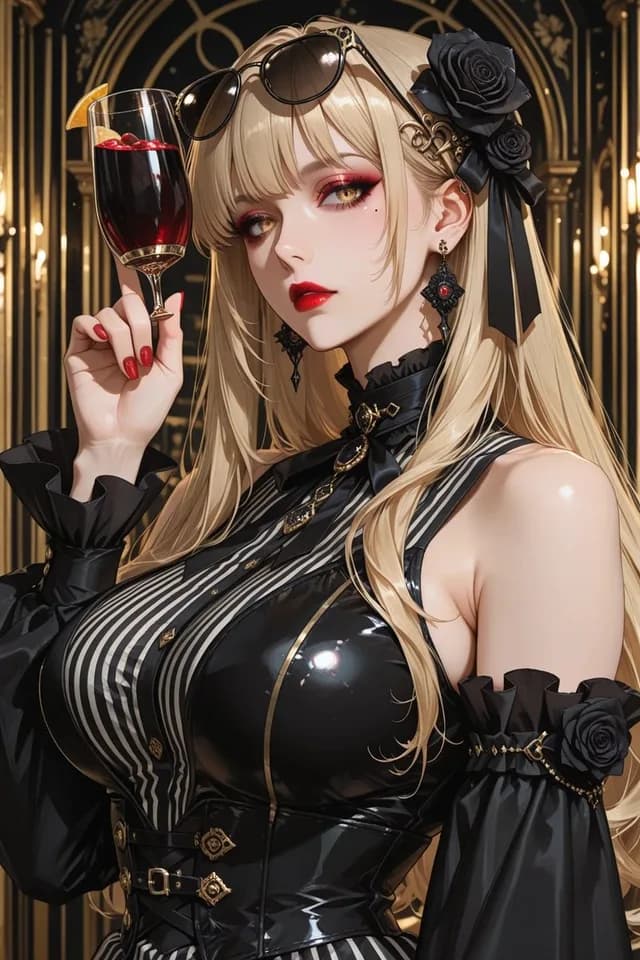 Gothic Blonde Wine Portrait preview image 1
