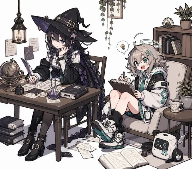 Cozy Witch and Halo Girl Study Scene preview image 1