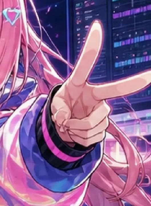 Cyberpunk Pink-Haired Idol Peace Sign preview image 1