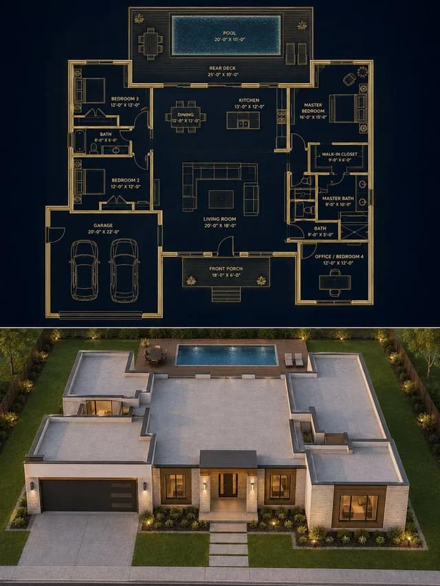 Split Blueprint and Modern House Render preview image 1