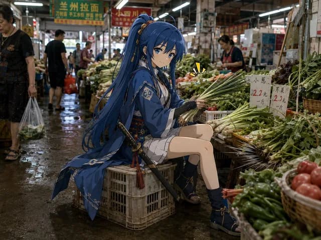 Anime Swordswoman in Wet Market preview image 1