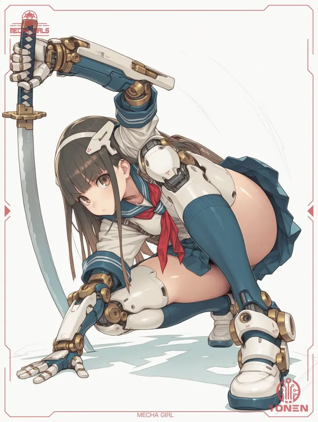 Mecha Schoolgirl Katana Action Poster preview image 1