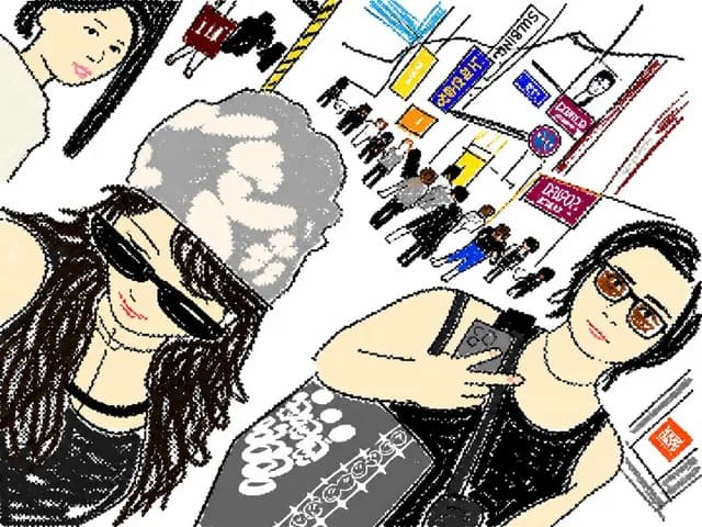 Cute Tilted Street Selfie Illustration preview image 1