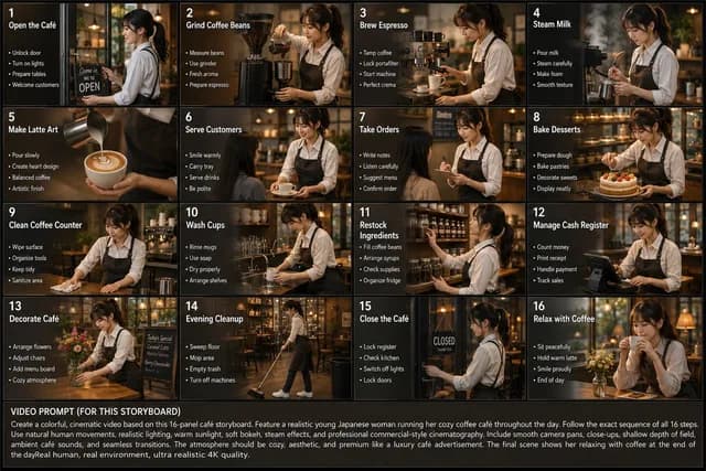 Japanese Cafe Daily Routine Storyboard preview image 1