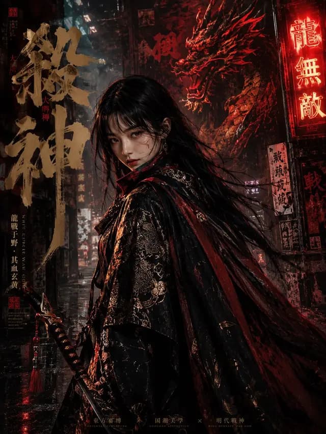 Cyberpunk Ming Dynasty Warrior Poster preview image 1