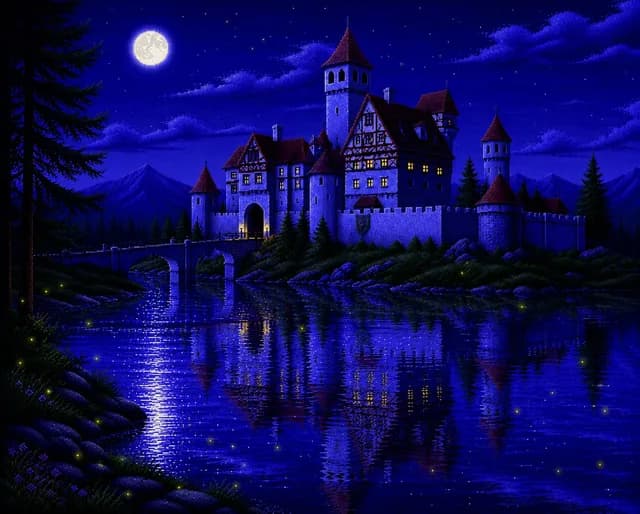 Moonlit Sierra-Style Castle Pixel Art preview image 1